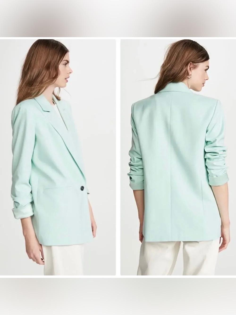 ALICE AND OLIVIA Denny Notch Collar Roll Cuff Blazer Womens Mint Green Small